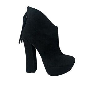 Steve Madden Gavvin Black Suede Platform Ankle Booties Tassel Block Heels 6.5